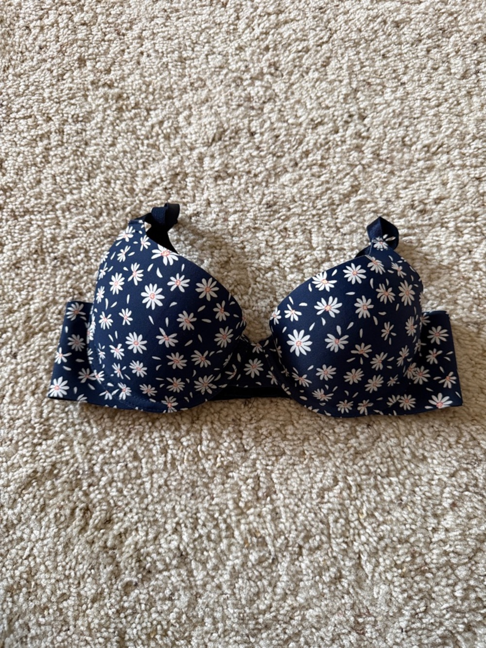 Navy Daisy Print Push Up Bra